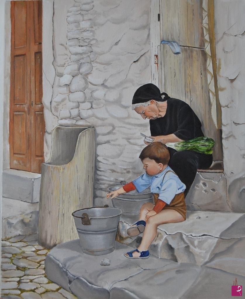 quadri in vendita online - la nonna e il nipotino