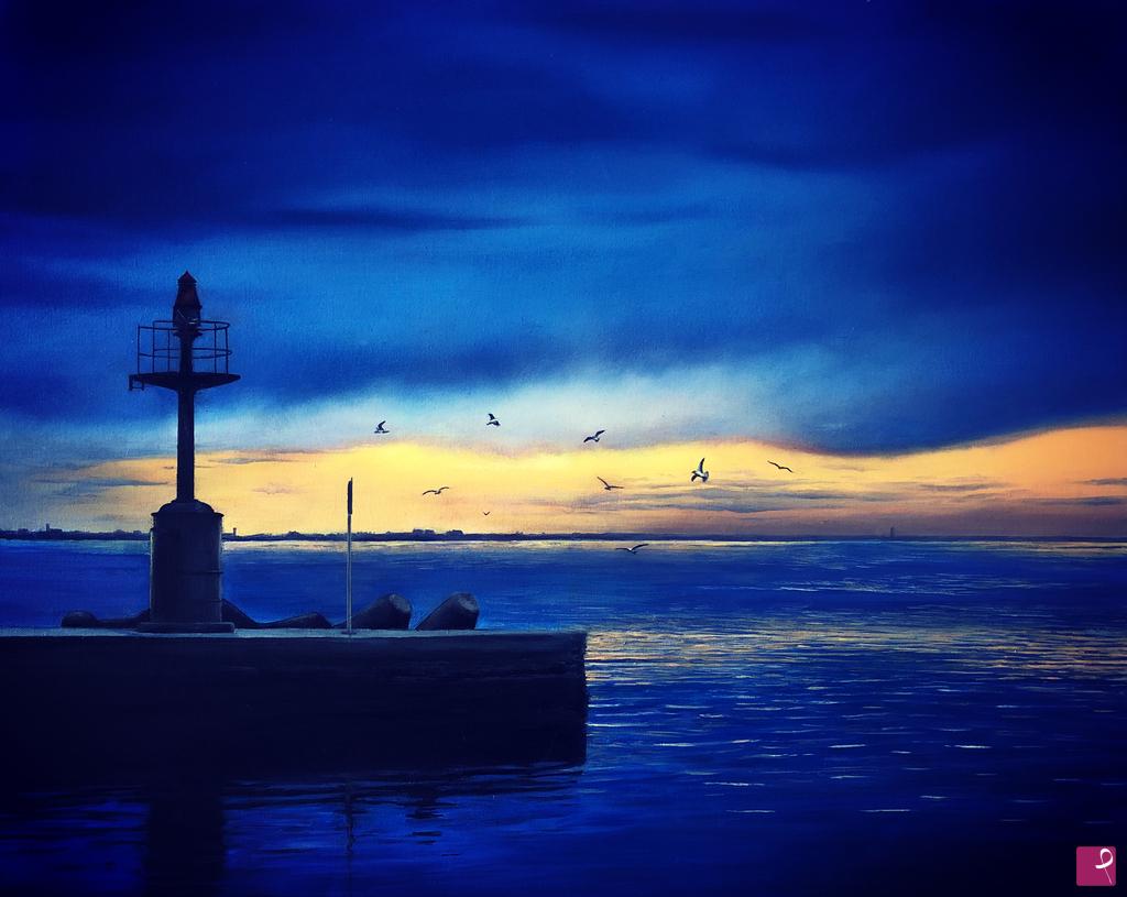 quadri in vendita online - La palata di Rimini al tramonto 