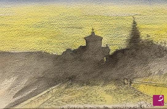 quadri in vendita online - la pianura padana in notturna  dalla terrazza del sacro monte sopra varese con vista XIV cappella 
