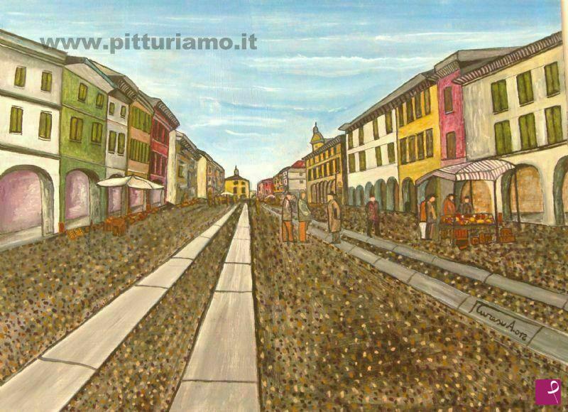 quadri in vendita online - LA PIAZZA DI ORZINUOVI (BS)