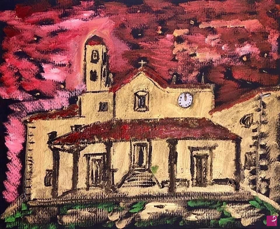 quadri in vendita online - La pieve a Pitiana di notte