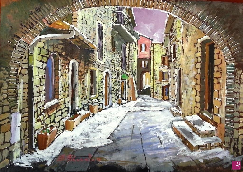 quadri in vendita online - La prima neve ad Assisi