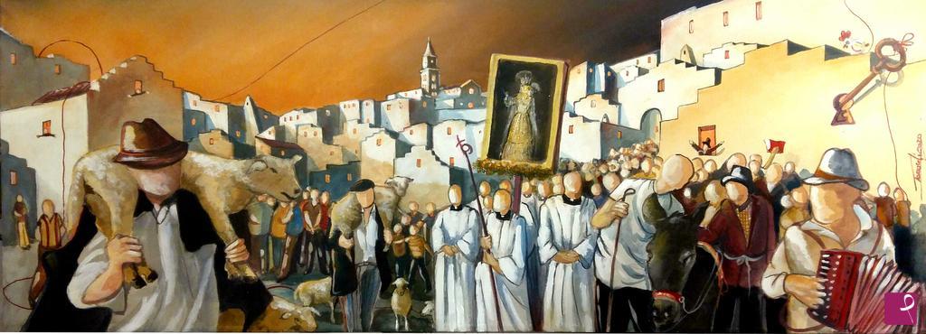 quadri in vendita online - La processione dei pastori nei Sassi