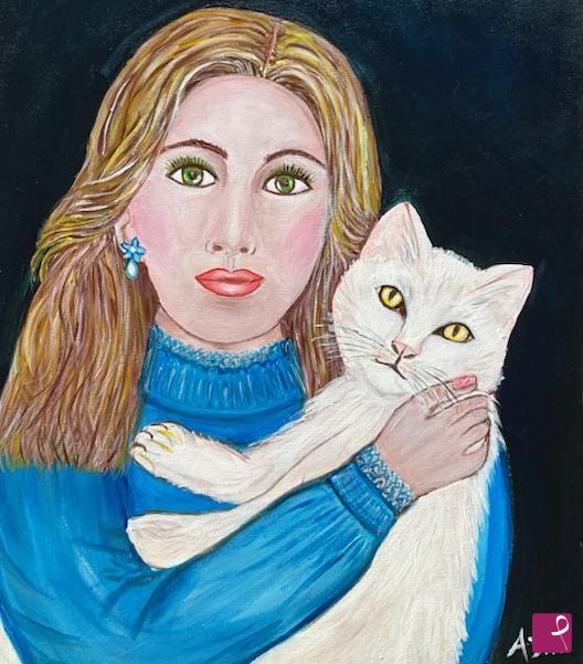 quadri in vendita online - La ragazza con il gatto
