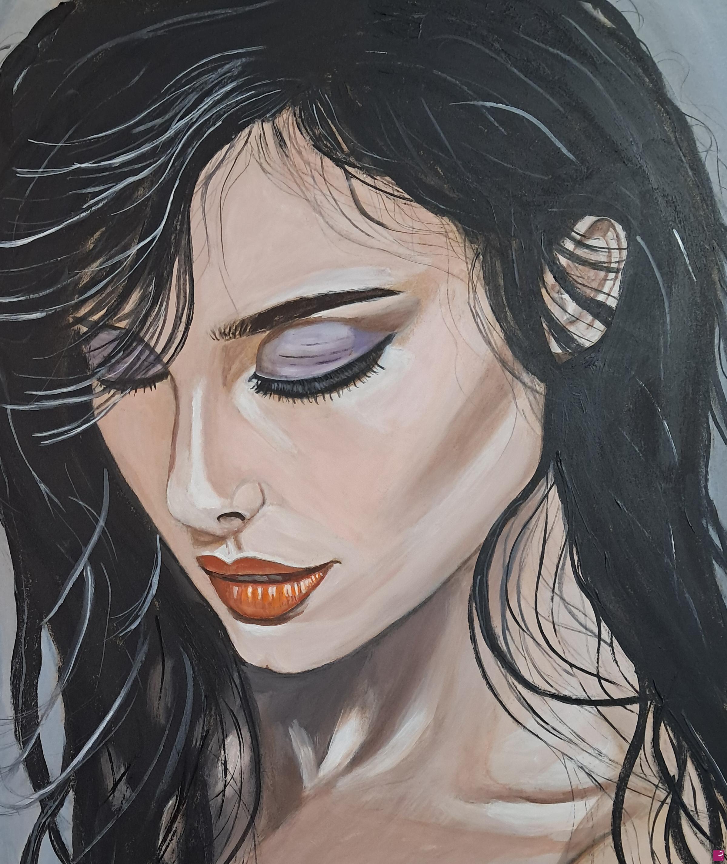 quadri in vendita online - la ragazza dai capelli neri