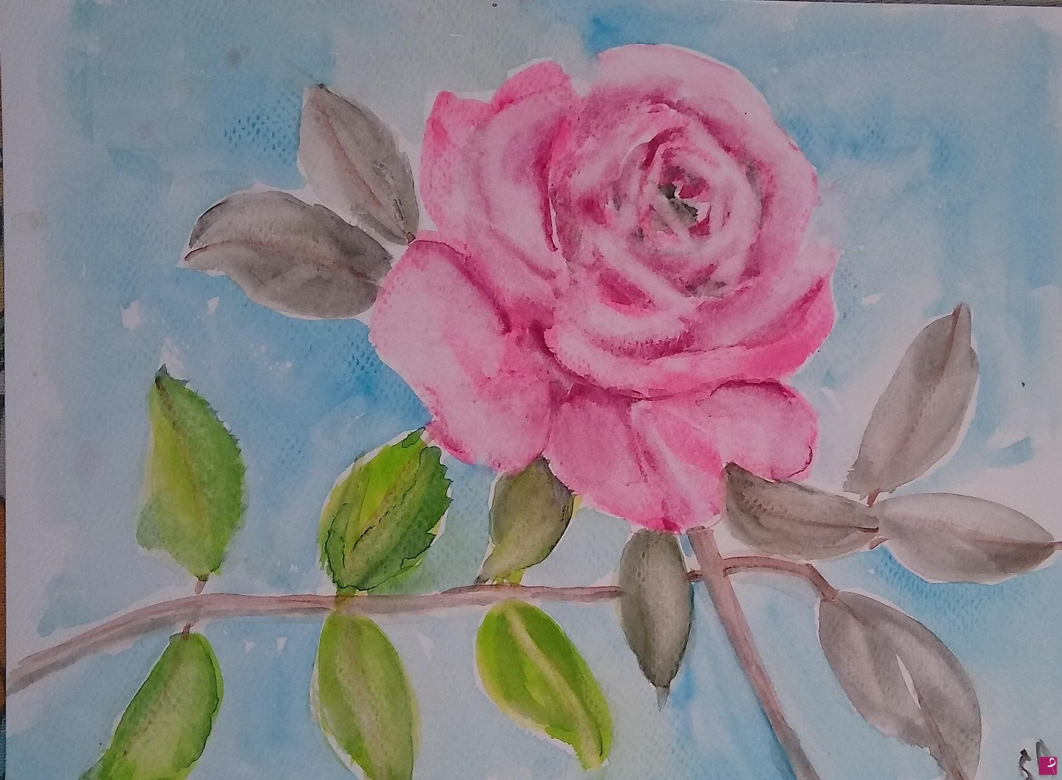 quadri in vendita online - La rosa con foglie