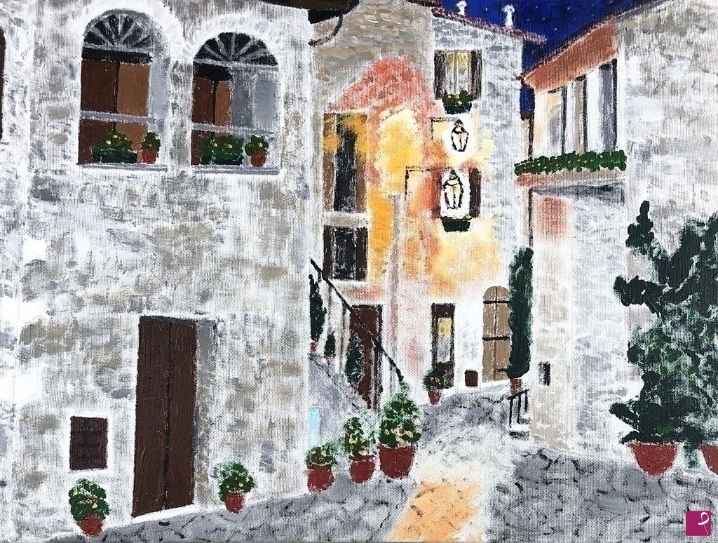 quadri in vendita online - LA SERA IN UN BORGO TOSCANO