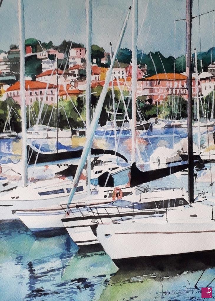 quadri in vendita online - La Spezia, scorcio del porto turistico.