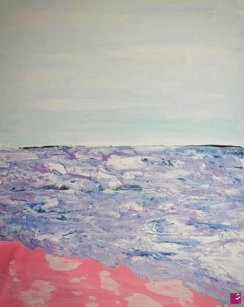 quadri in vendita online - La Spiaggia Rosa, dipinto su tela, originale quadro astratto 90 x 70 Lovisi Valter