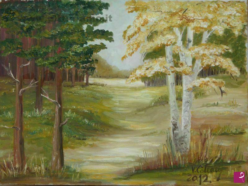 quadri in vendita online - La strada nel bosco