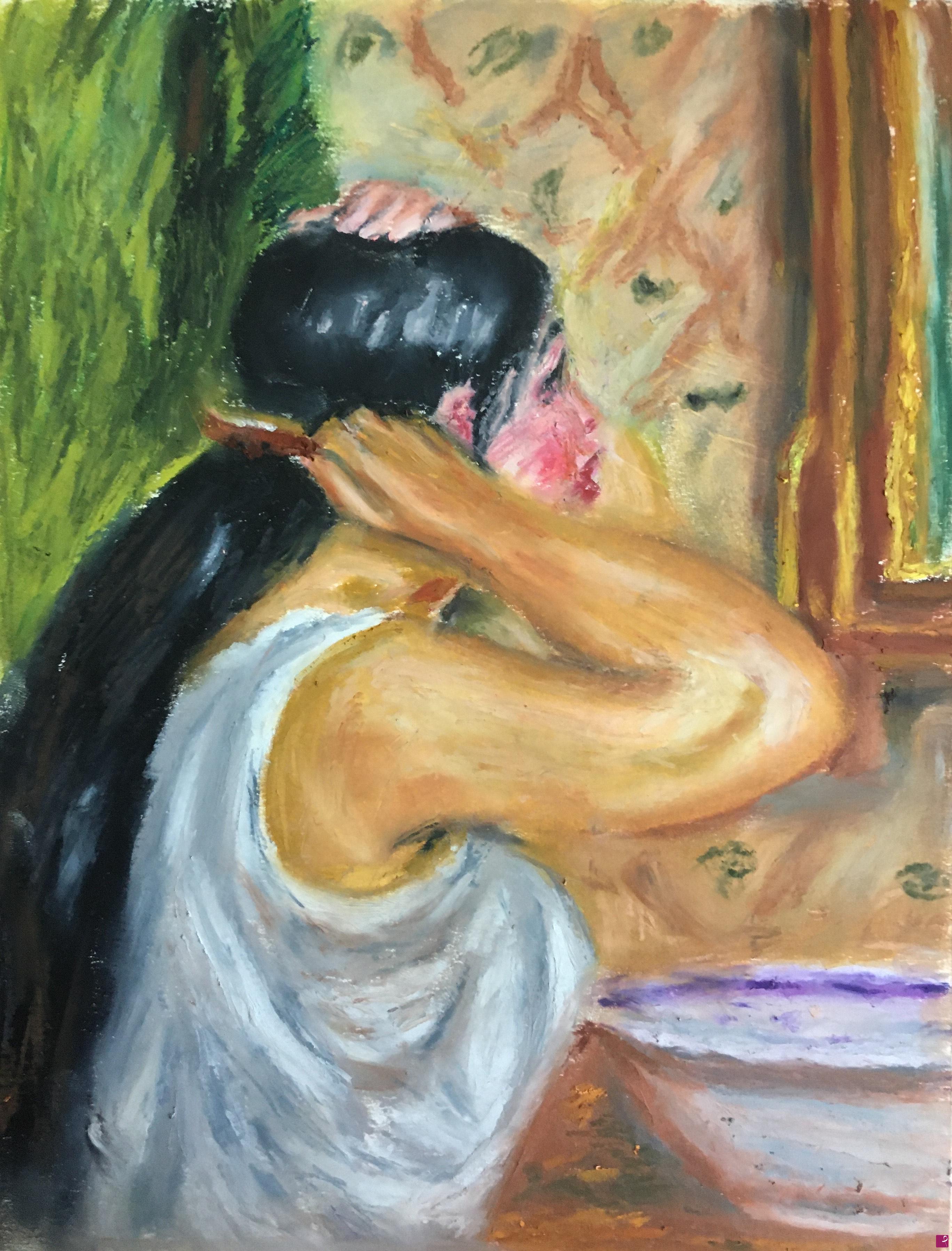quadri in vendita online - La toilette: femme se peignant