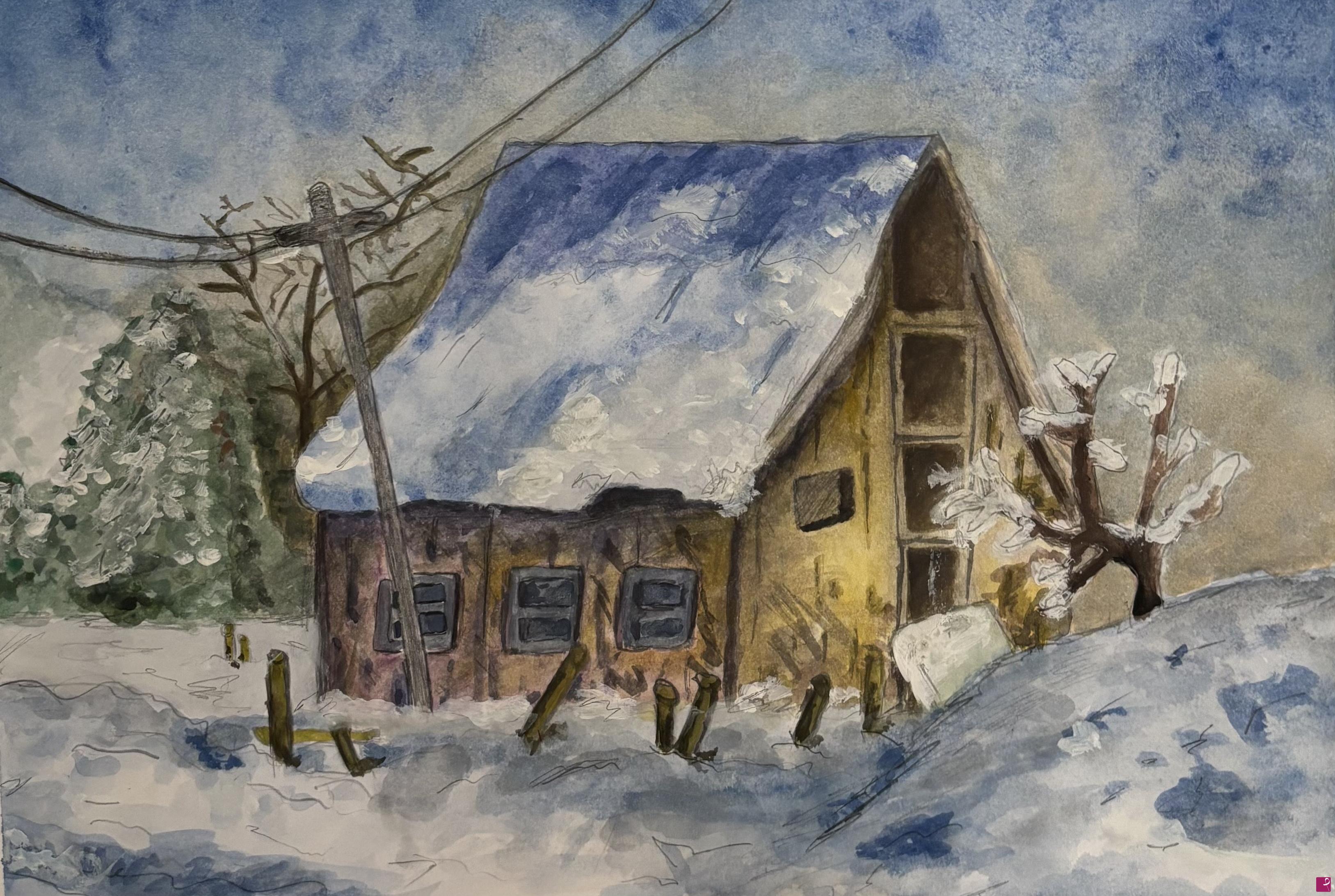 quadri in vendita online - La vecchia baita invernale 