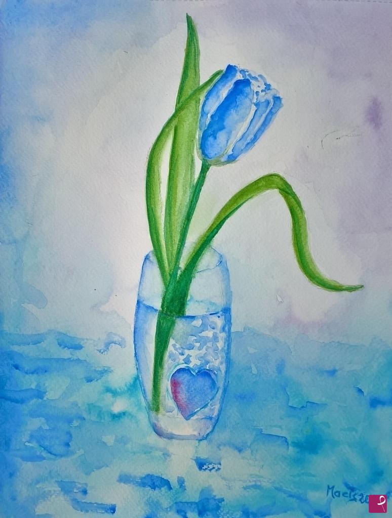quadri in vendita online - l'acqua un fiore e un cuore blu