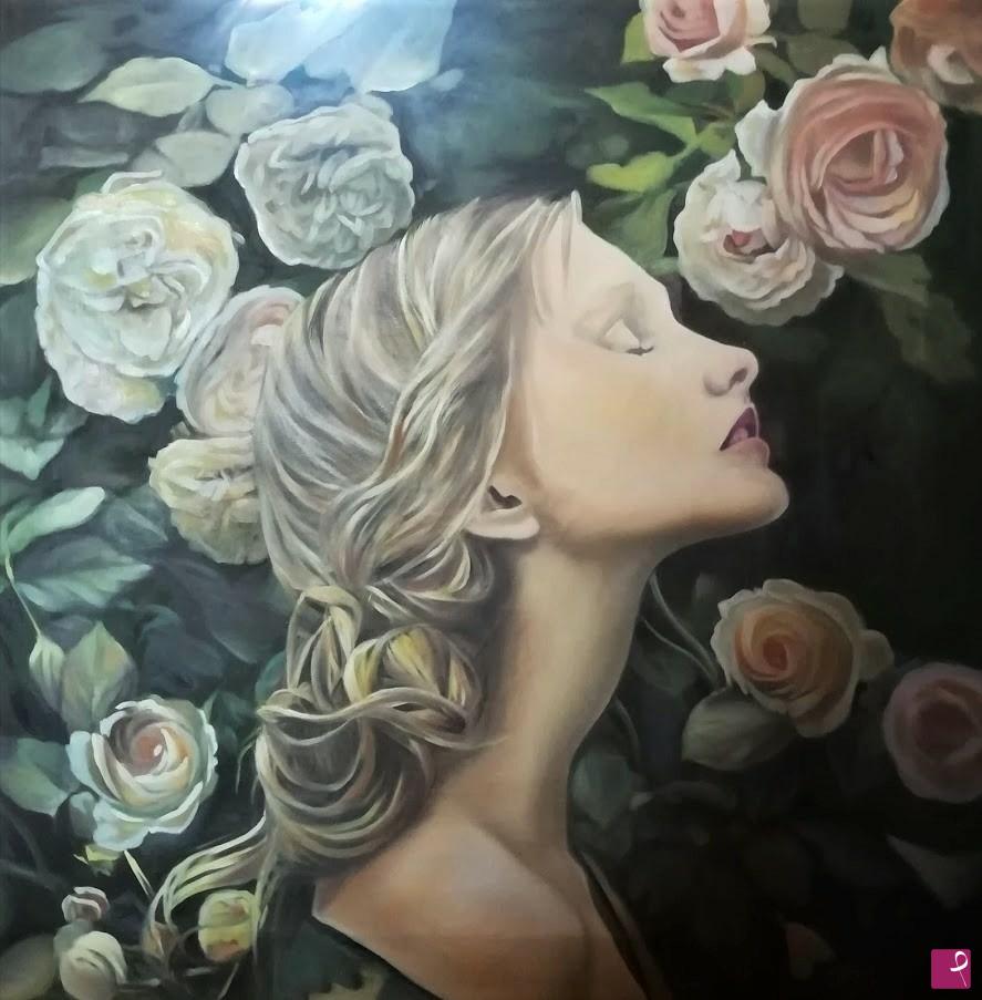 quadri in vendita online - Lady among roses
