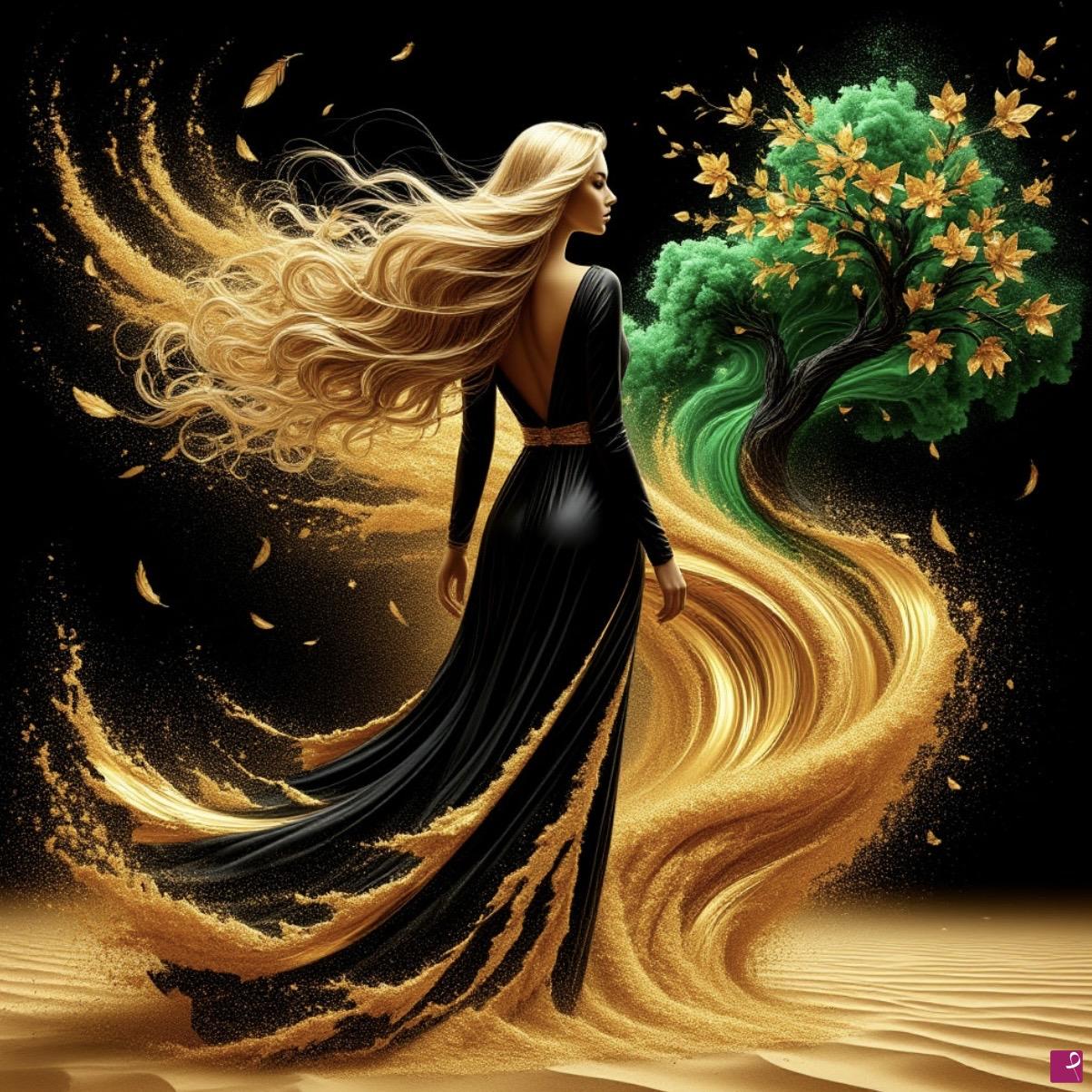 quadri in vendita online - Lady and green tree 