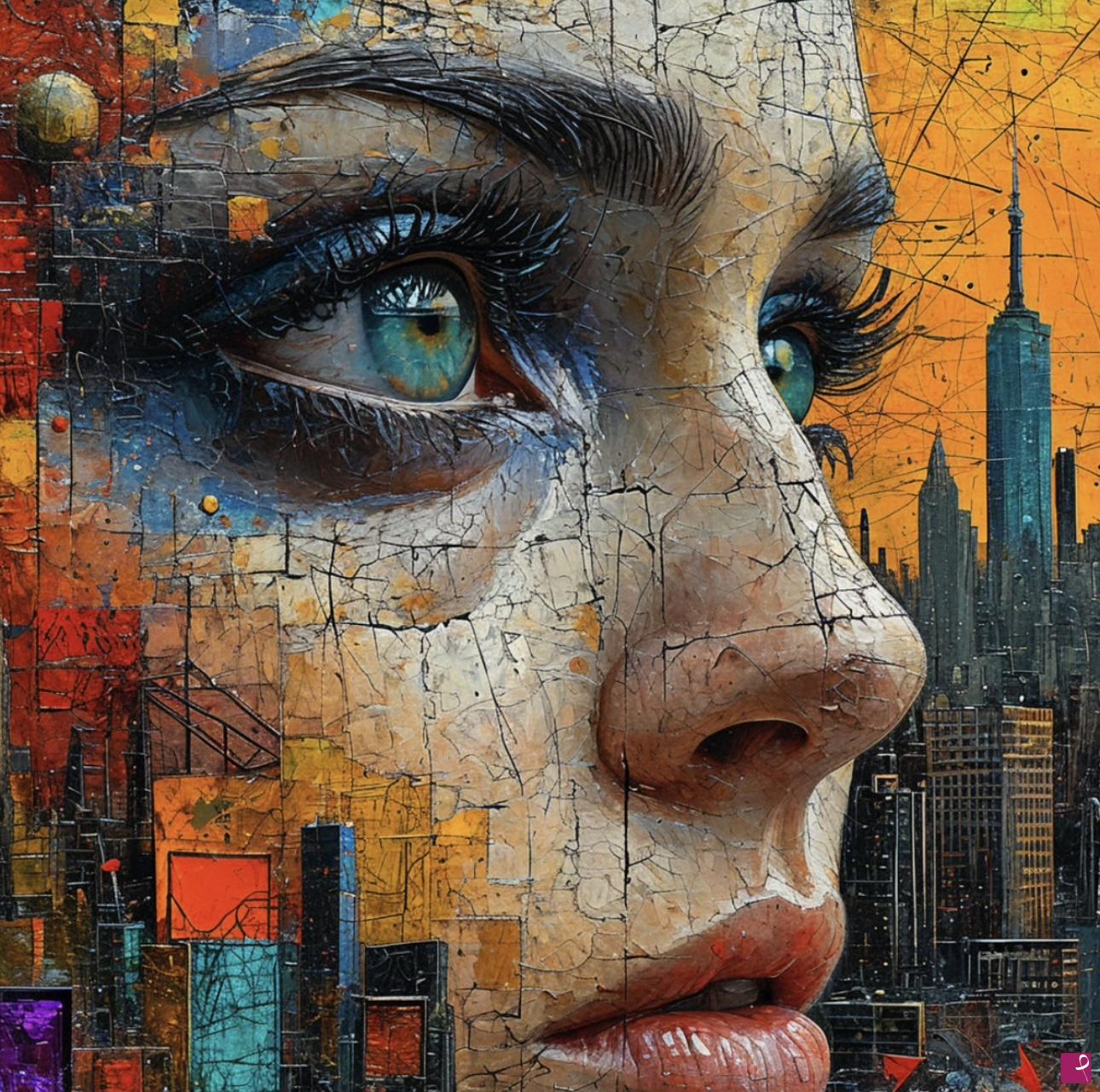 quadri in vendita online - Lady face from city 