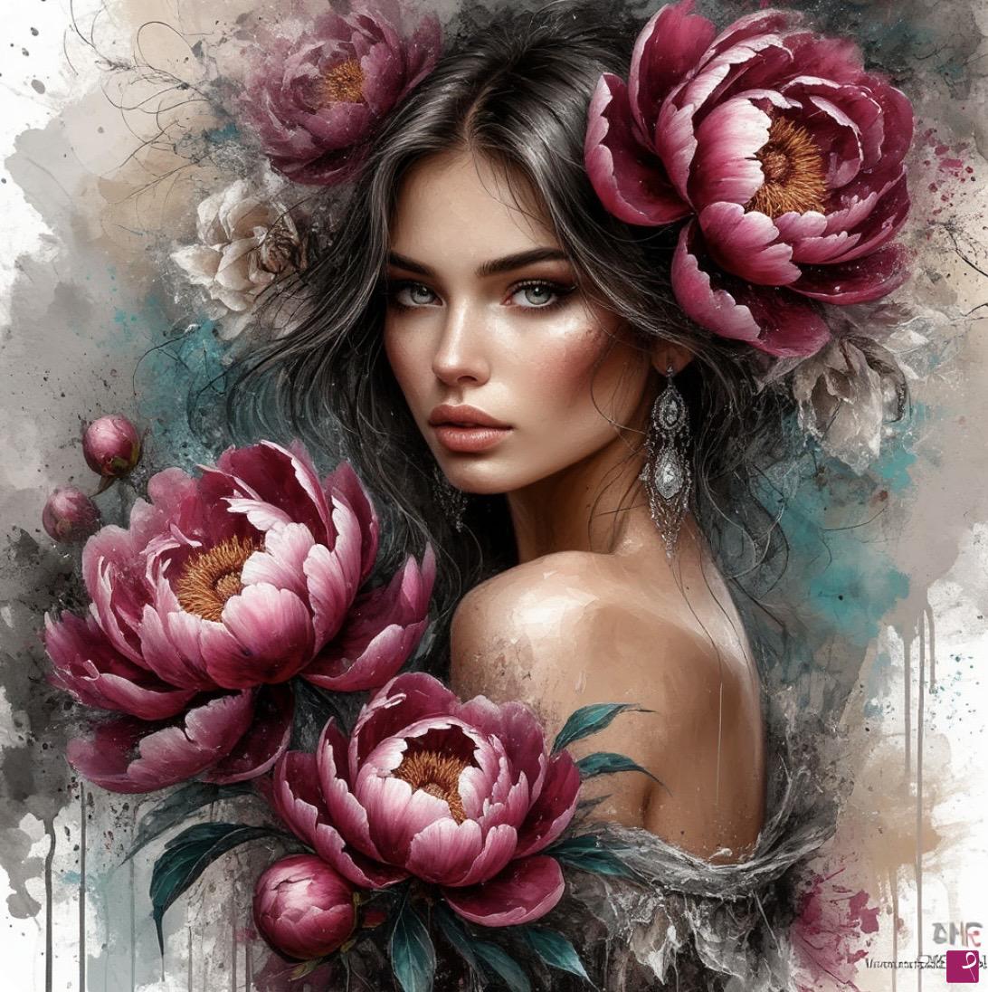 quadri in vendita online - Lady in beautiful flowers 