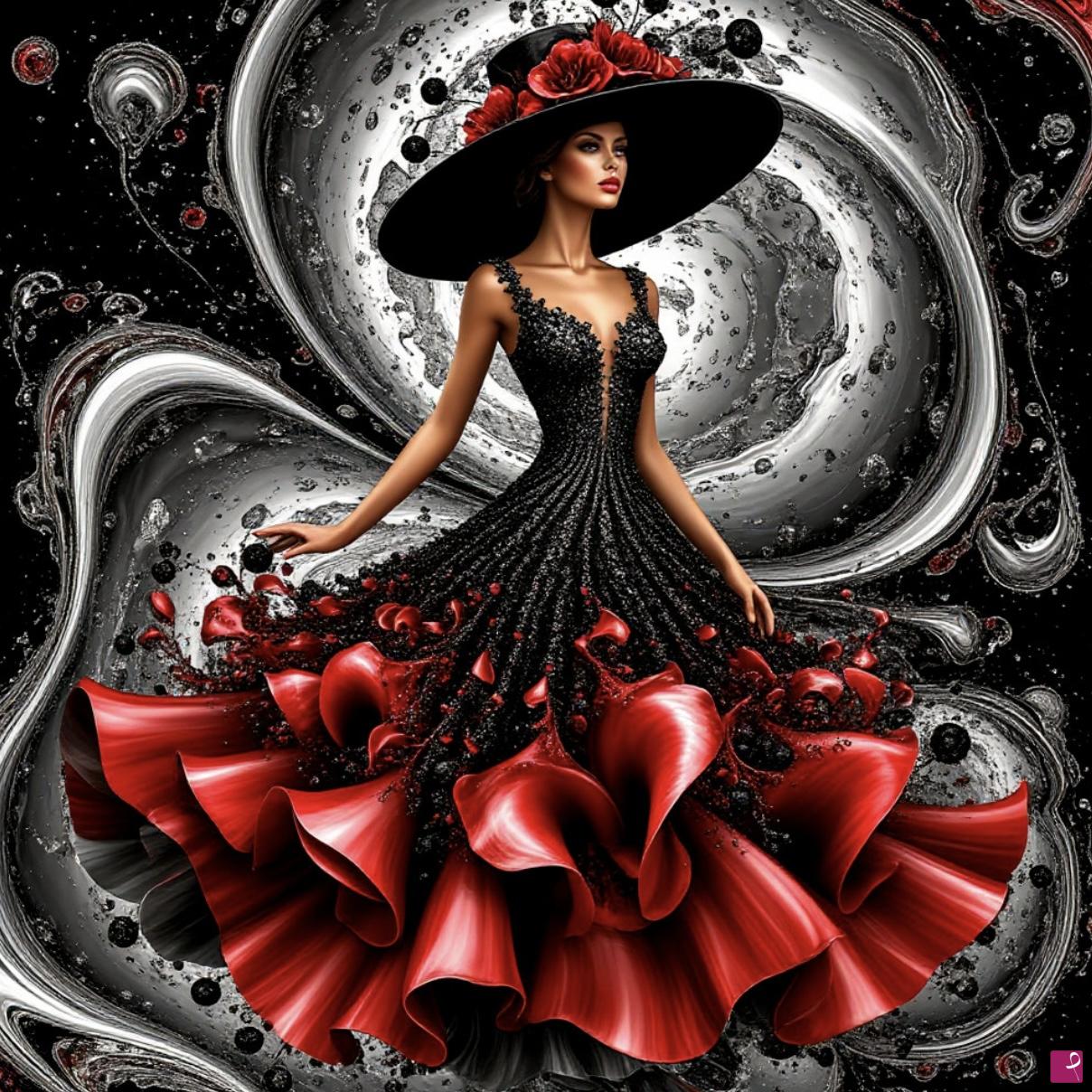 quadri in vendita online - Lady in dress flowers 2