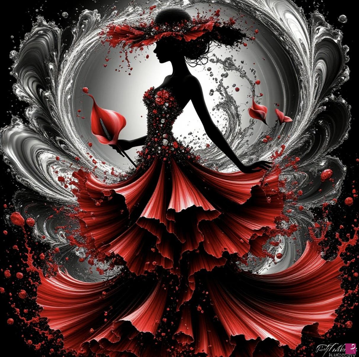 quadri in vendita online - Lady in dress flowers 