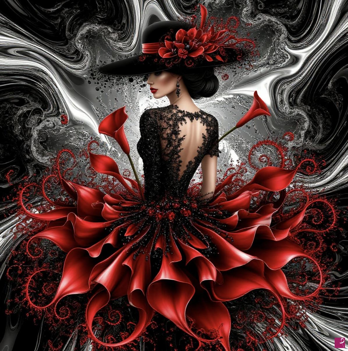 quadri in vendita online - Lady in flower dress