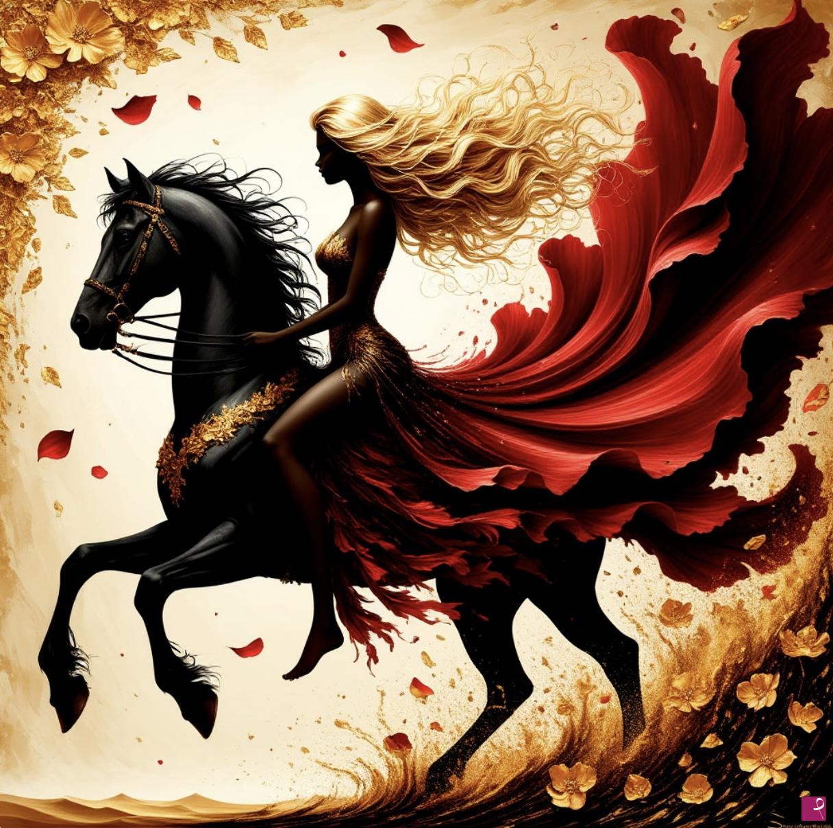 quadri in vendita online - Lady on black horse 