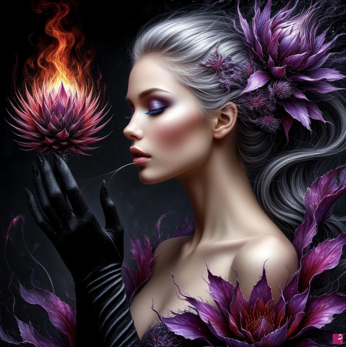 quadri in vendita online - Lady with fair flower