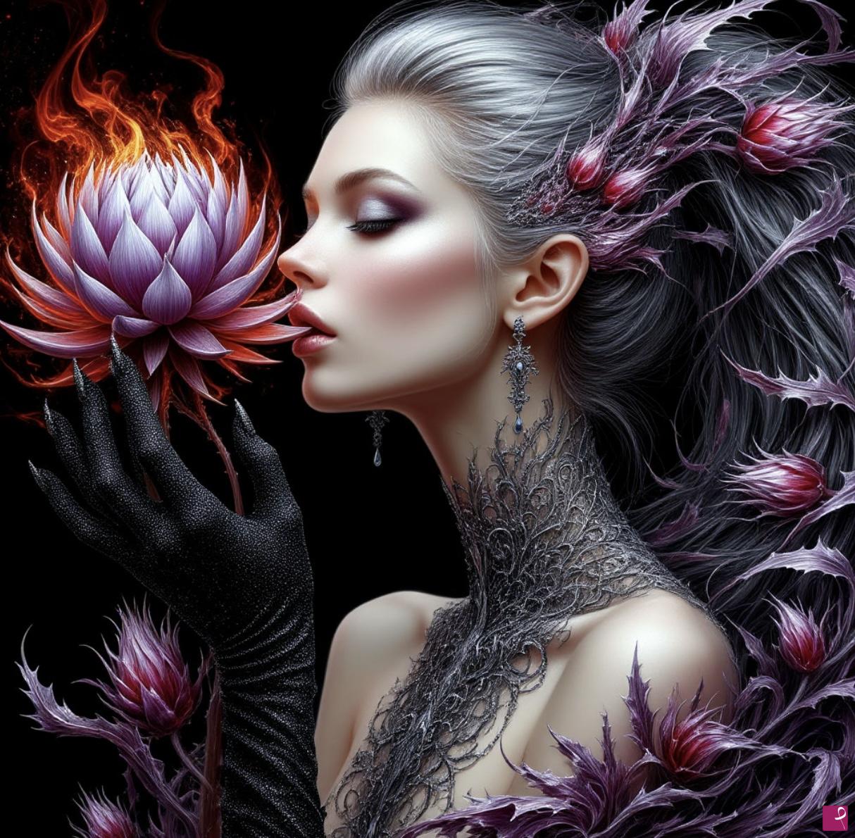 quadri in vendita online - Lady with flower 
