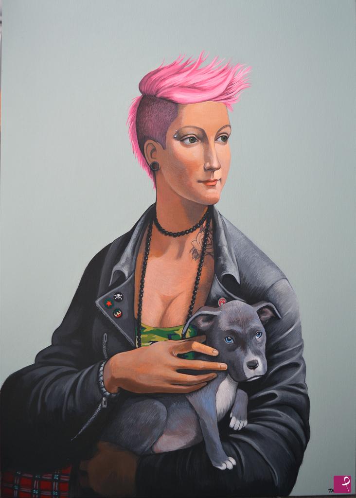 quadri in vendita online - Lady with pitbull