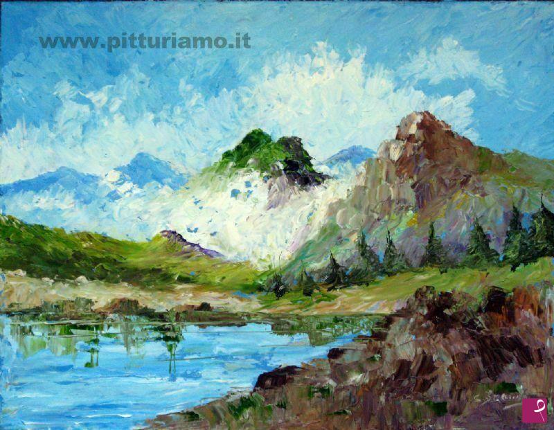 quadri in vendita online - lago alpino in altura