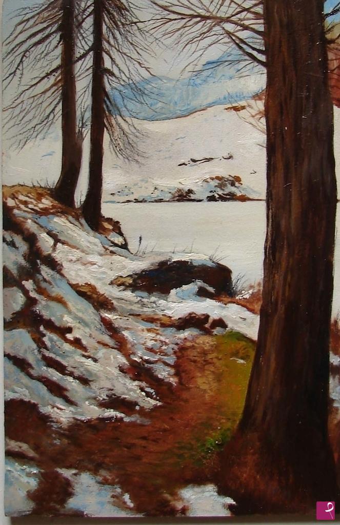 quadri in vendita online - lago blu invernale