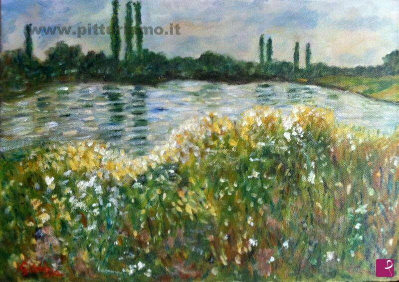 quadri in vendita online - Lago con fiori