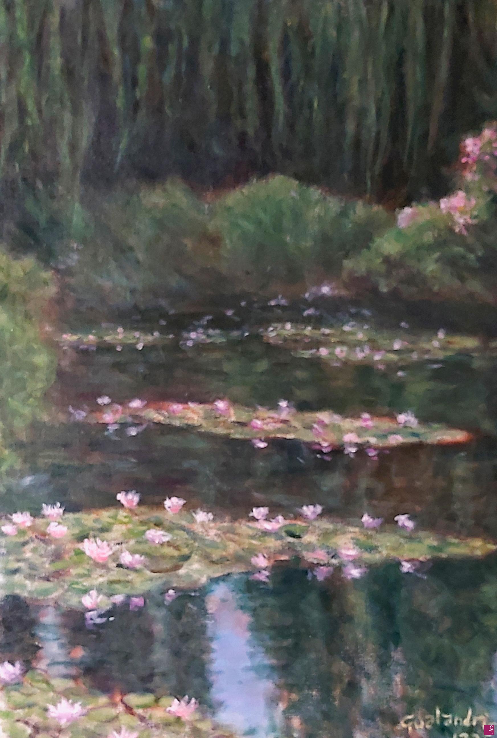 quadri in vendita online - Lago con ninfee - omaggio a Monet - Rif.LG-166-CL/OT50X70-V/2023