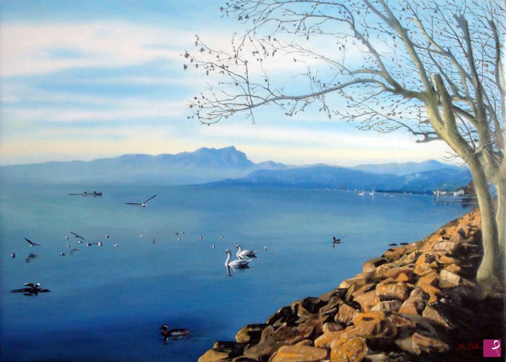 quadri in vendita online - Lago di Garda  d'inverno