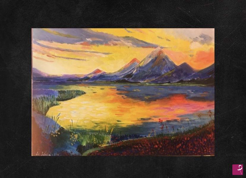 quadri in vendita online - Lago di montagna al tramonto