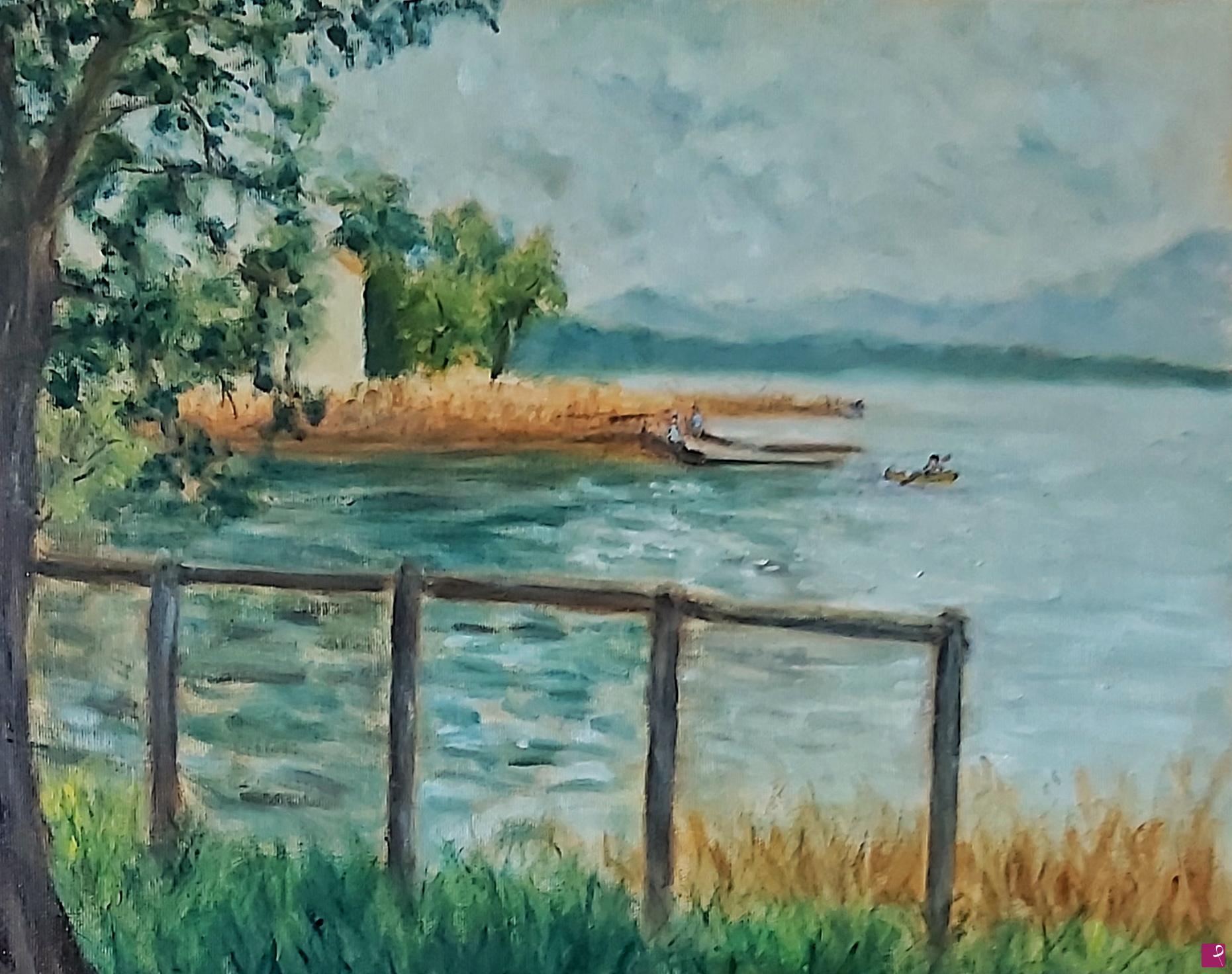 quadri in vendita online - Lago di Pusiano (veduta mattutina) en plein air rif.LG-217-CL/OT40x50-O/2026