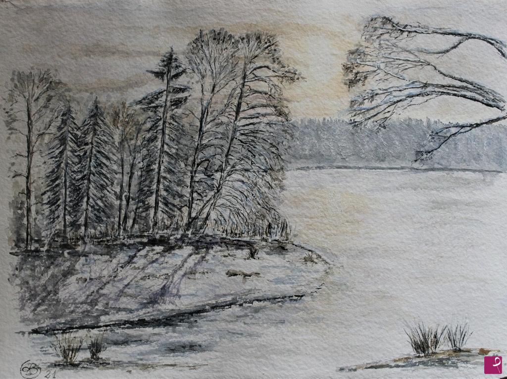 quadri in vendita online - Lago d'inverno