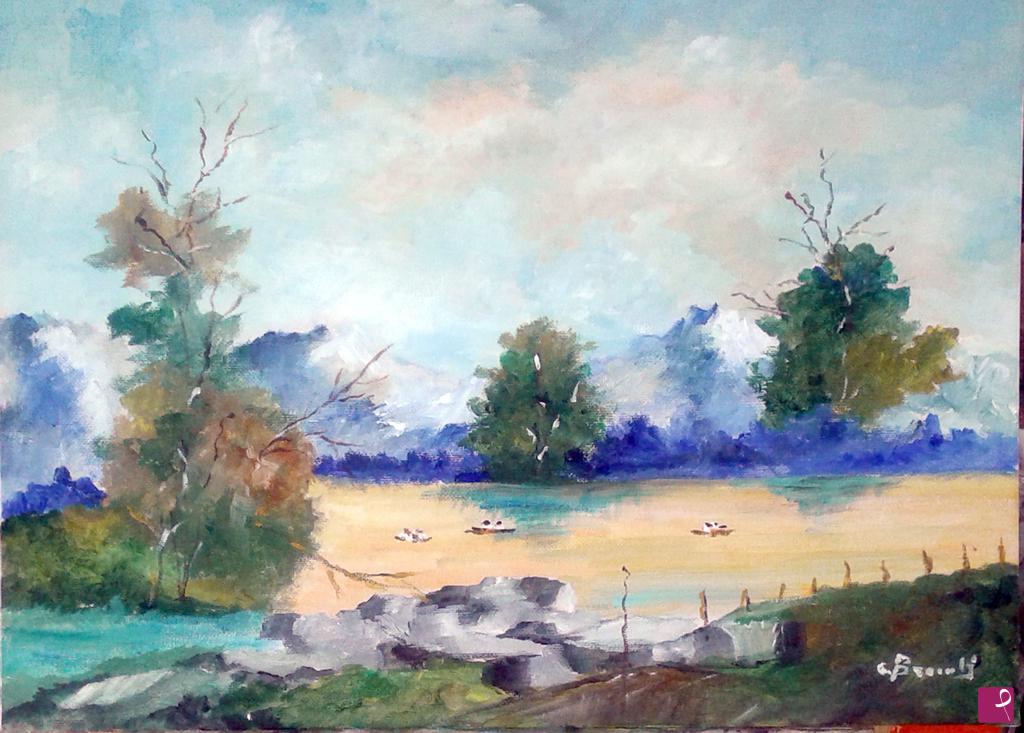 quadri in vendita online - lago giallo in altura