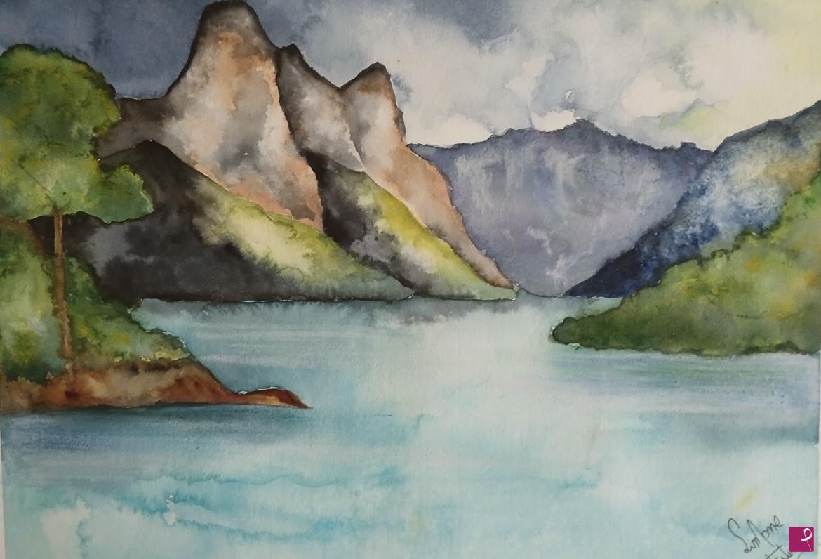 quadri in vendita online - Lago tra le montagne