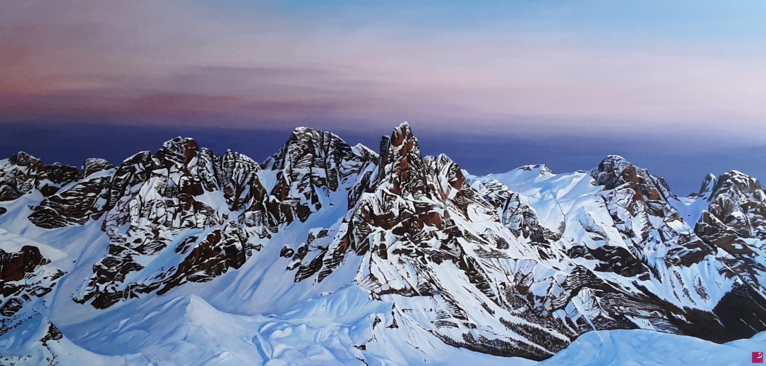 quadri in vendita online - L'alba sulle Pale di San Martino innevate
