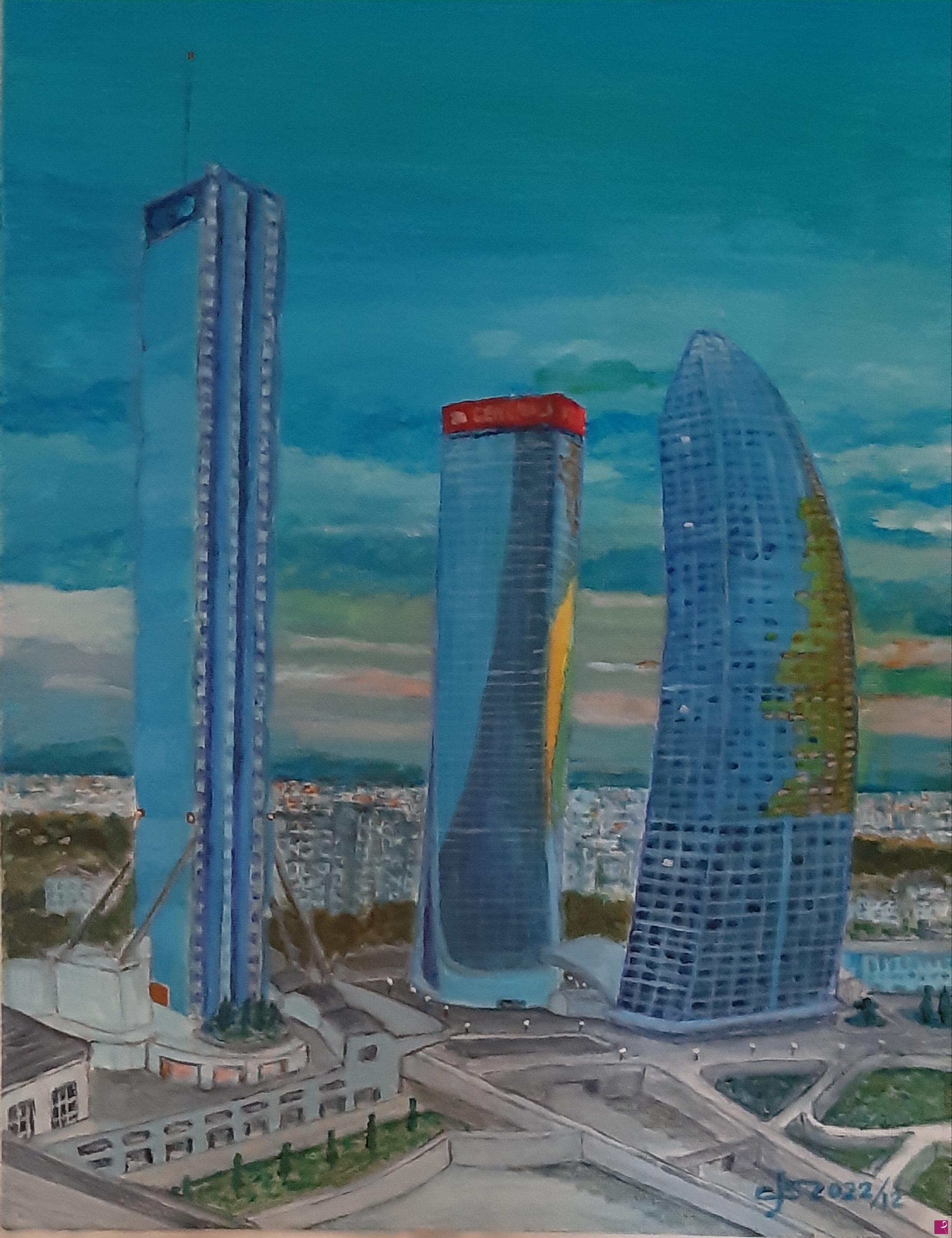 quadri in vendita online - l'alba sulle torri di City Life 