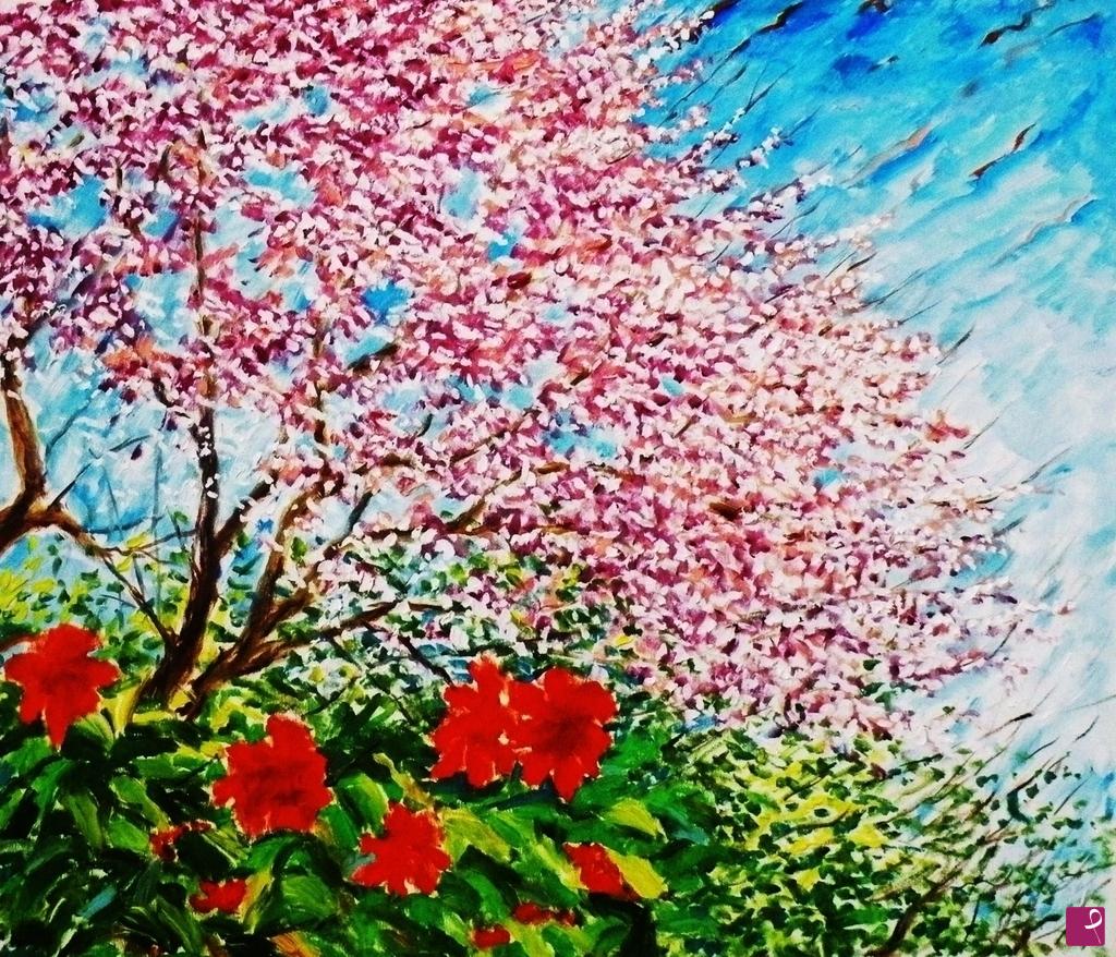 quadri in vendita online - L'ALBERO DI GIUDA IN FIORE 