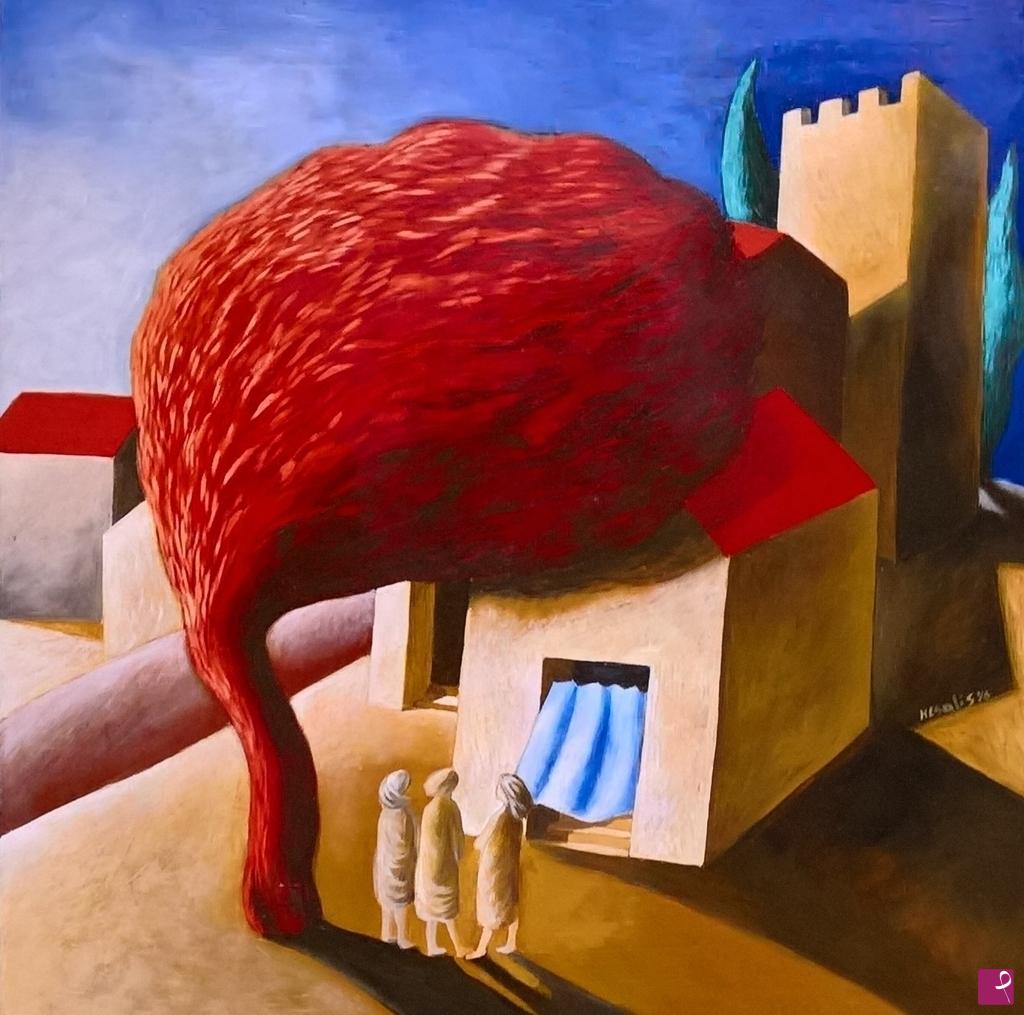 quadri in vendita online - L'albero rosso