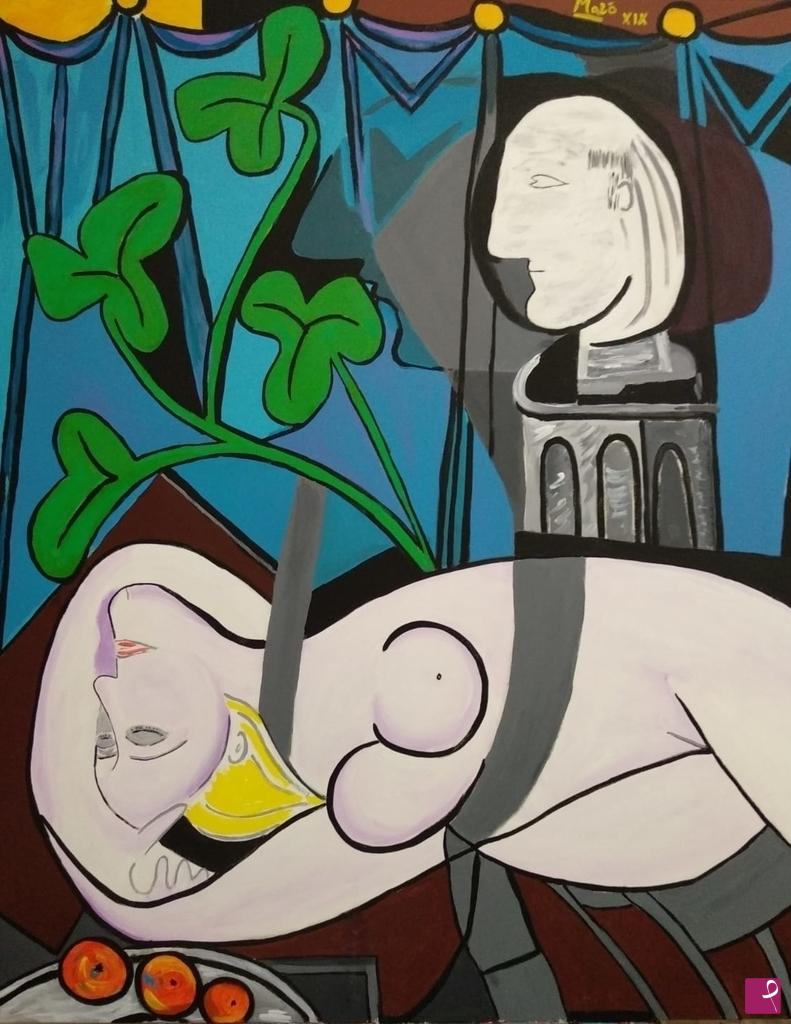 quadri in vendita online - L'Amante di Marò ( Nude, Green Leaves and Bust )