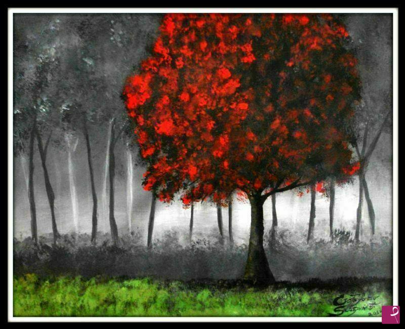 quadri in vendita online - landscape red tree