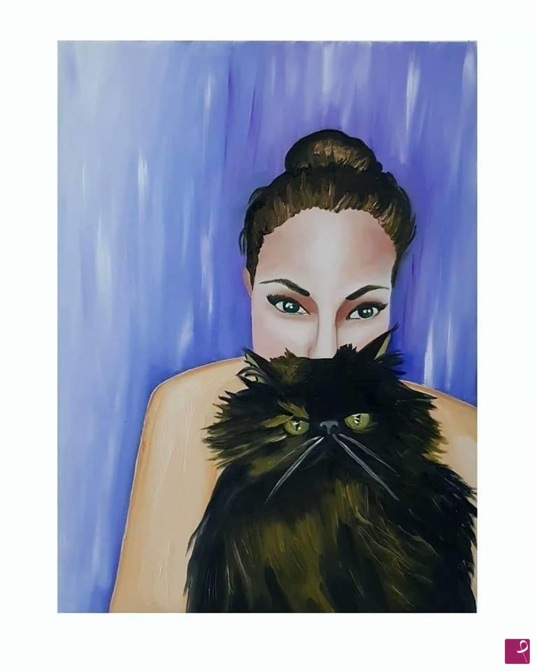 quadri in vendita online - L'artista e la gatta nera