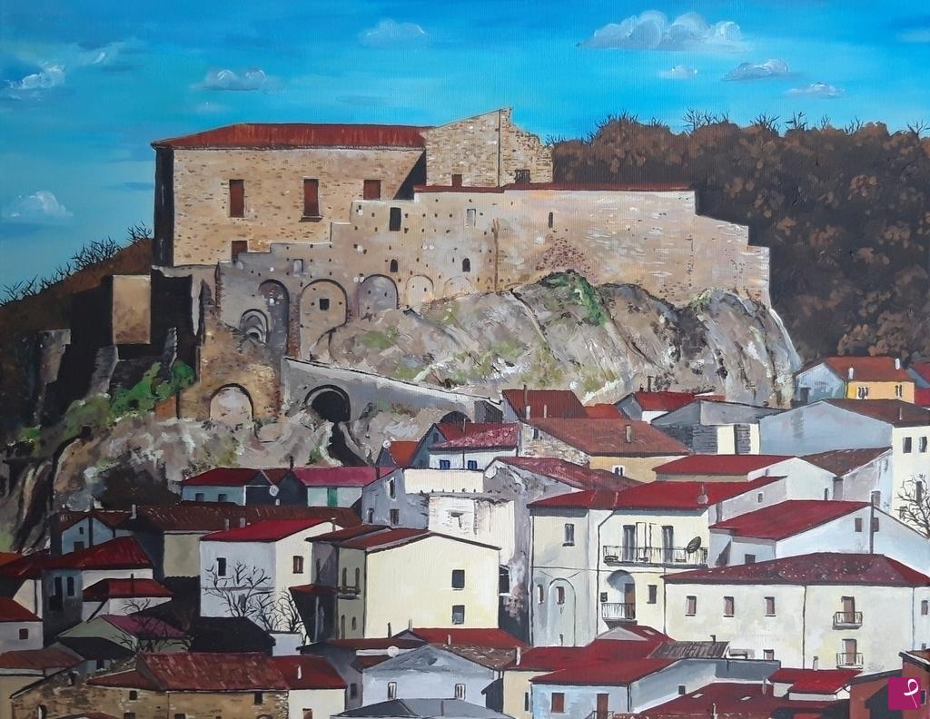 quadri in vendita online - Laurenzana - il castello sulla roccia