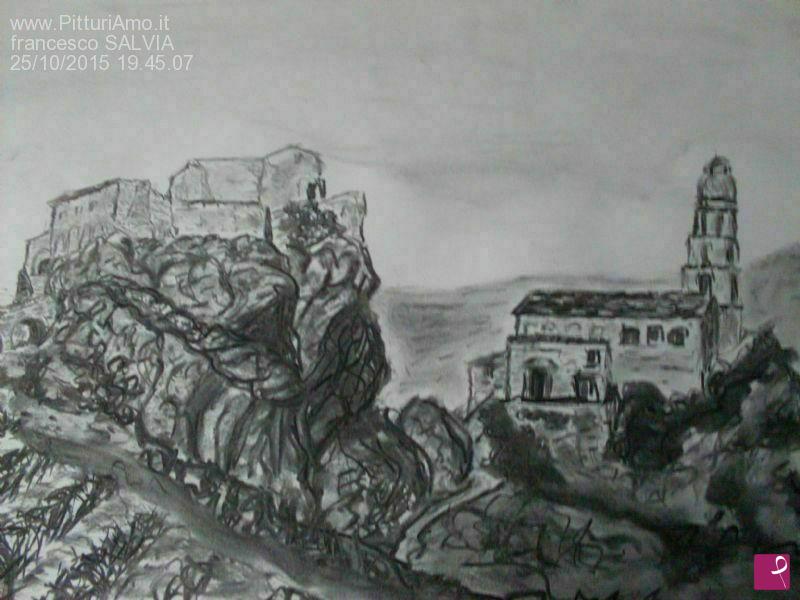 quadri in vendita online - Laurenzana, il castello e la chiesa madre