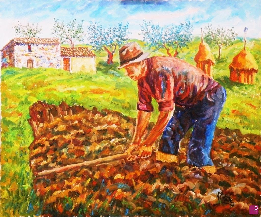 quadri in vendita online - LAVORANDO L'ARIDA TERRA 