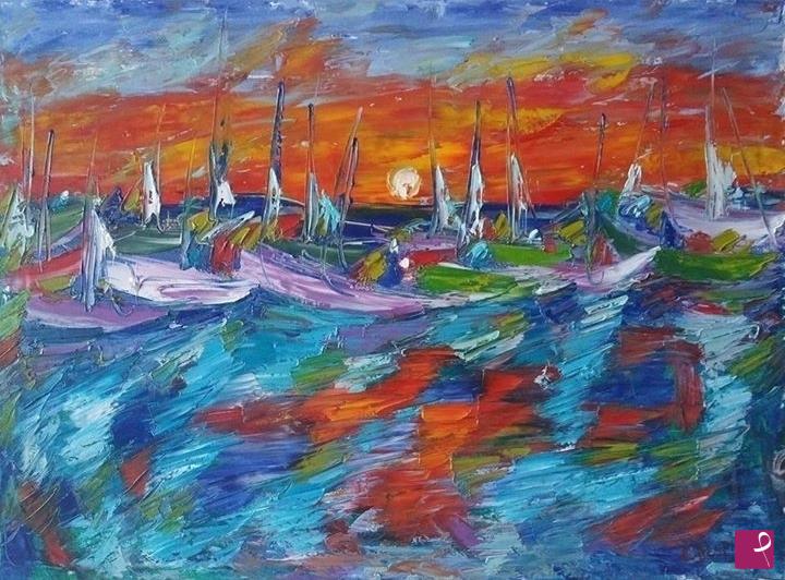 quadri in vendita online - "Le barche al tramonto"