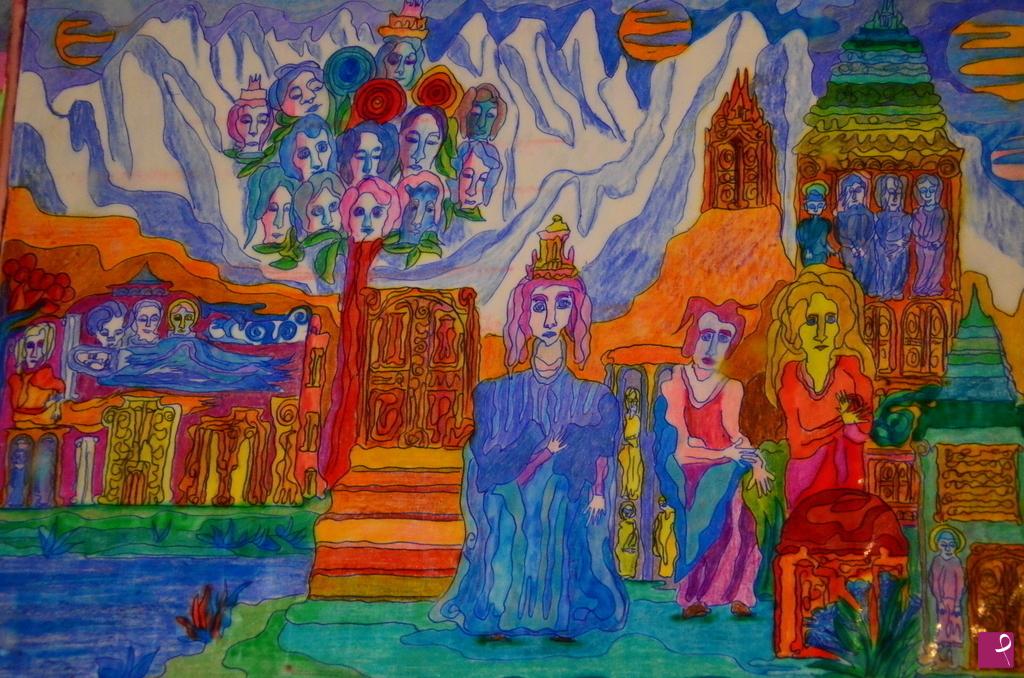 quadri in vendita online - LE DUE REGINE COL PRINCIPE DEL REAME ARMENO/ASTRALE CON ALBERO ANTROPOMORFO